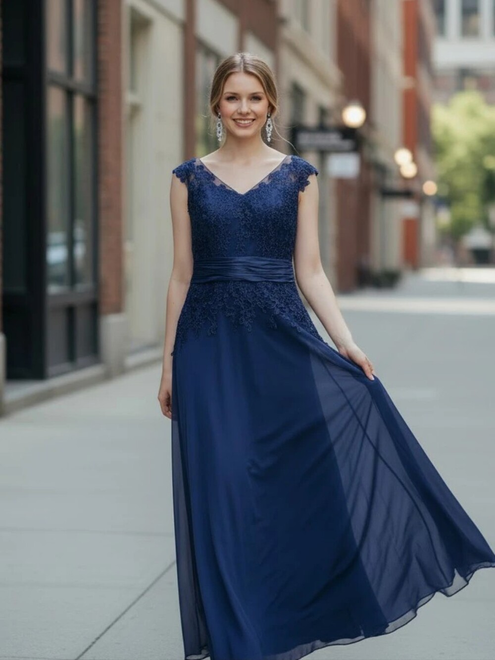 JADE BY JASMINE Elegant Navy Lace A-Line Evening Dress SIZE 14